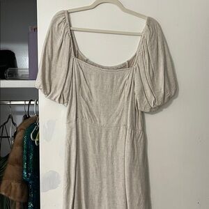 ABERCROMBIE tan linen puff sleeve dress NWT